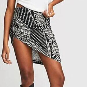 NORMA KAMALI SIDE DRAPE MINI SKIRT, STUDS, NWT